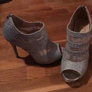 Silver Sparkle Peep-toe Stilettos